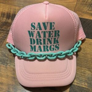 Pink Trucker Hat with Teal Chain Accent